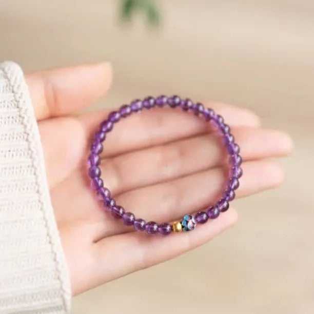 Purple lotus bracelet with retro style and mixed material construction for women