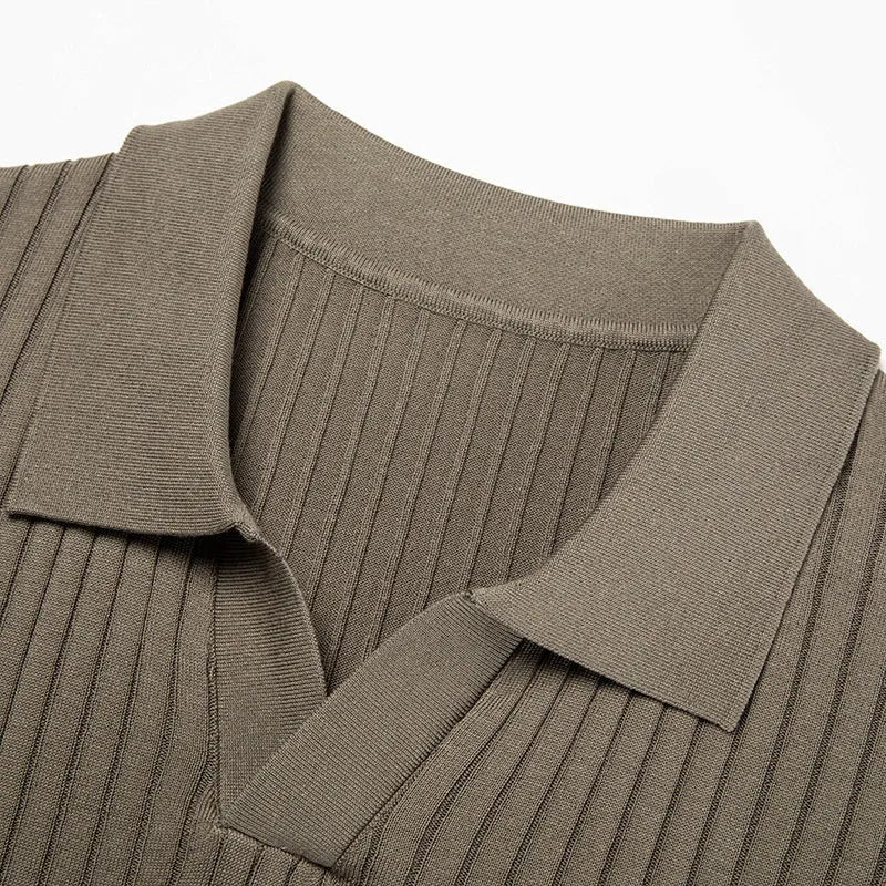 Men's mulberry silk lapel collar T-shirt in multiple colours with short sleeves