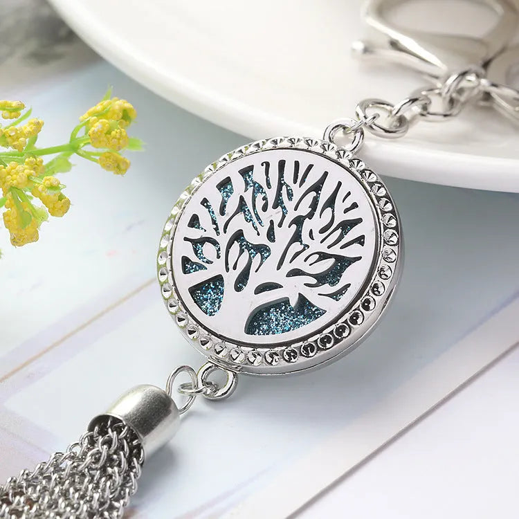 Alloy tassel car pendant fragrance diffuser necklace with multi-colour options on a 50cm chain.