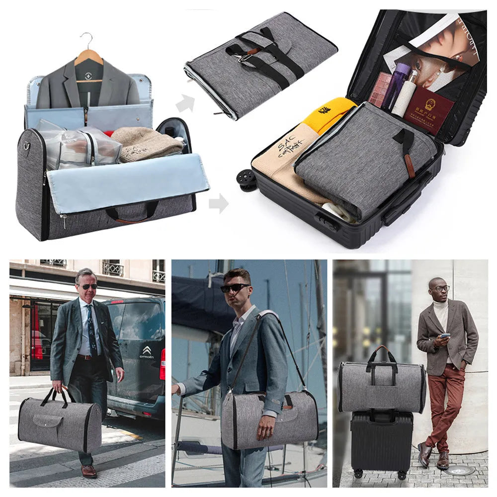 Folding Oxford cloth duffel bag in navy blue with 55L capacity for travel and gym use