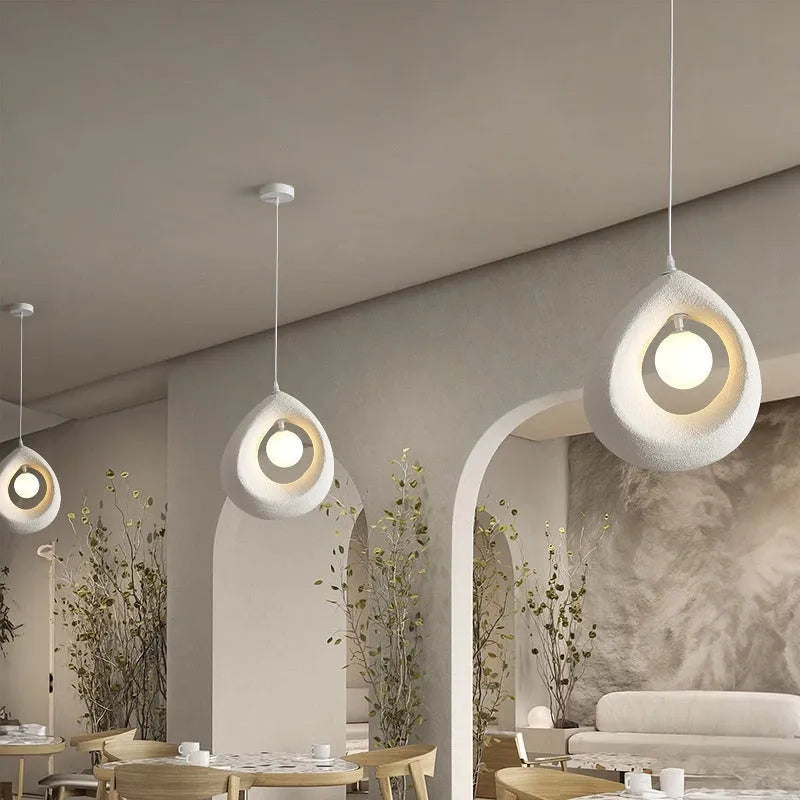 Retro modern pendant light with milky white 32x35cm lampshade for living room and dining room