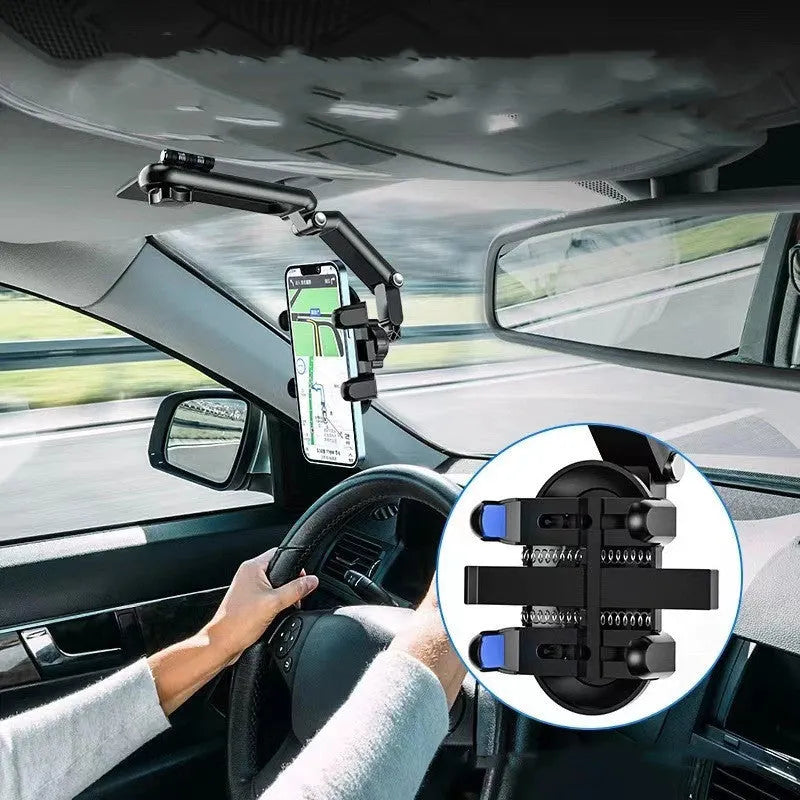 Black or green car sun visor accessory with buckle for rear seat mounting.