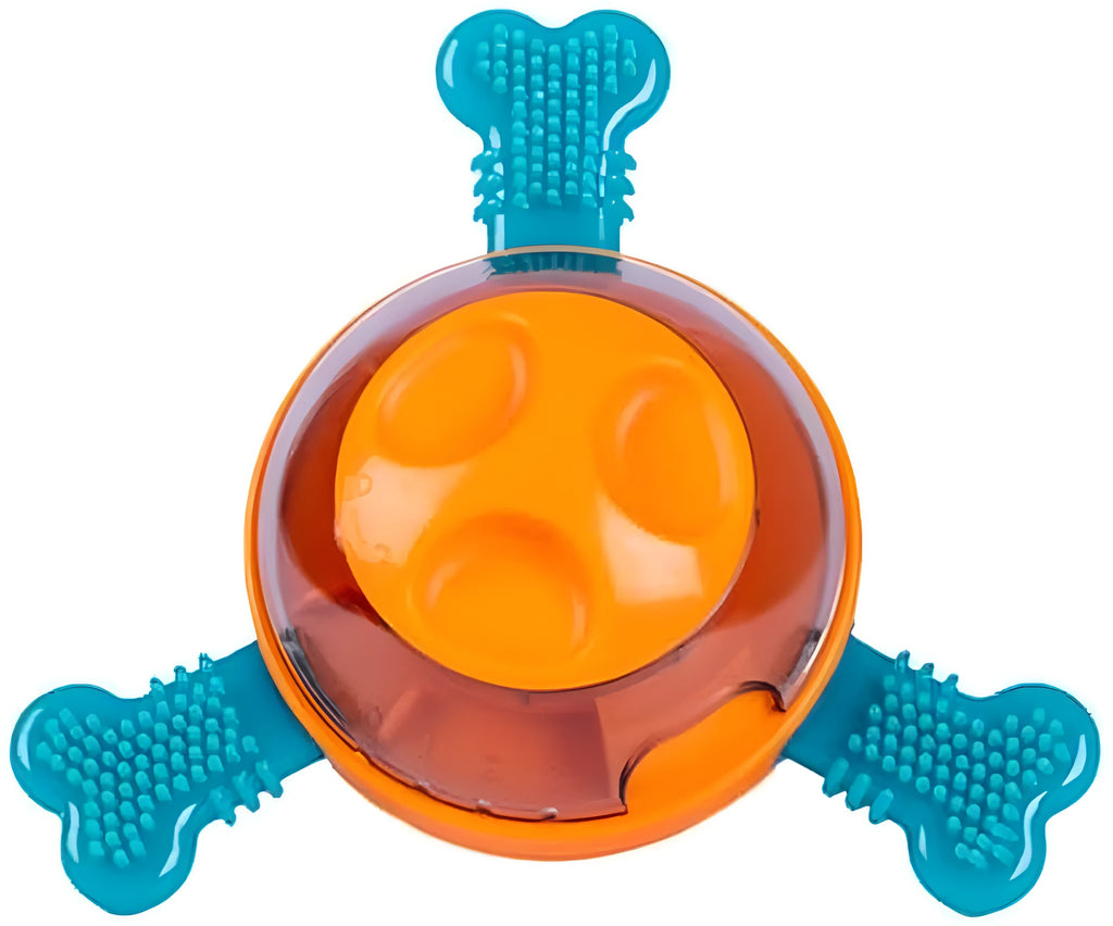Interactive dog chew toy with treat dispenser and rubber bones for small and medium puppies