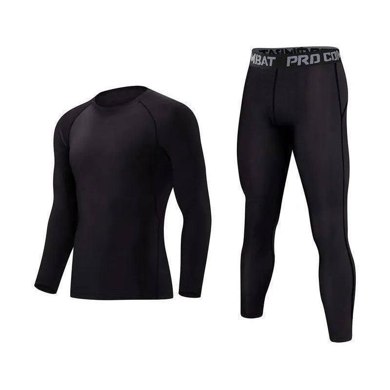 Fitness tights set adults children thin fleece-lined cotton blend solid colour top trousers black green grey orange