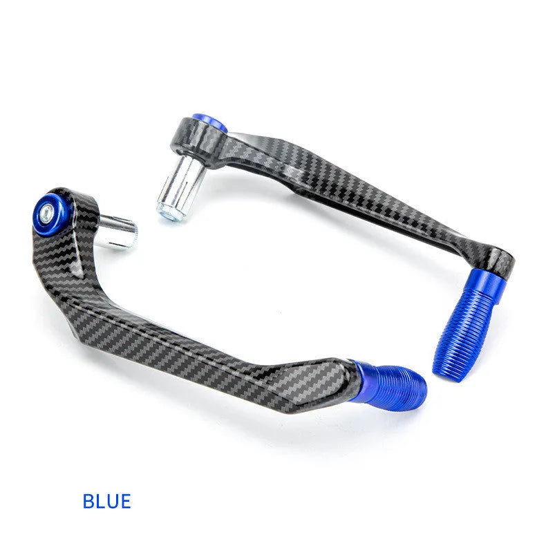 A pair of motorcycle hand guard accessories in aluminium alloy with a water transfer printing finish.