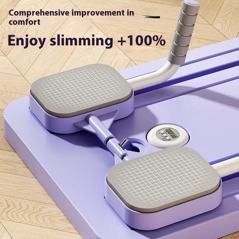 Standard purple multi-functional fitness board with automatic rebound abdominal wheel for core training.