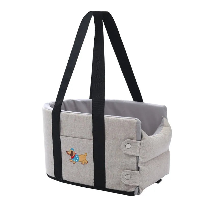 Car centre console pet pad in dark gray linen nest style for small dogs and cats