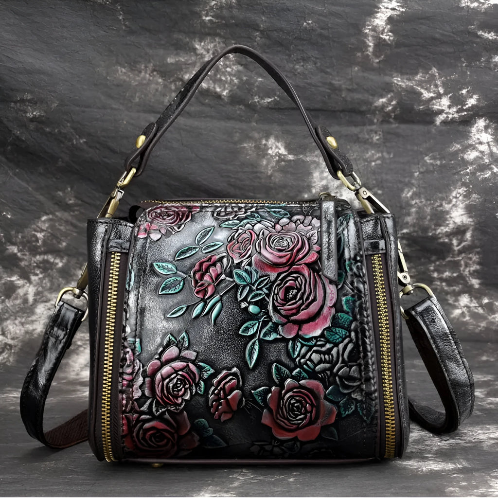 Genuine leather square shoulder bag for women with organised interior compartments