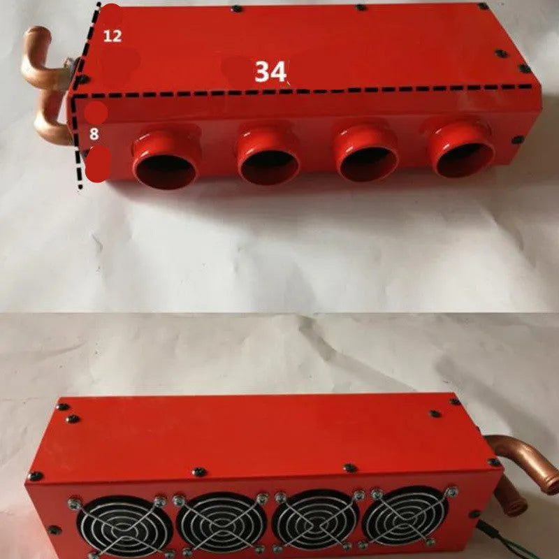 Small four-hole copper pipe car heater with metal housing and manual controls