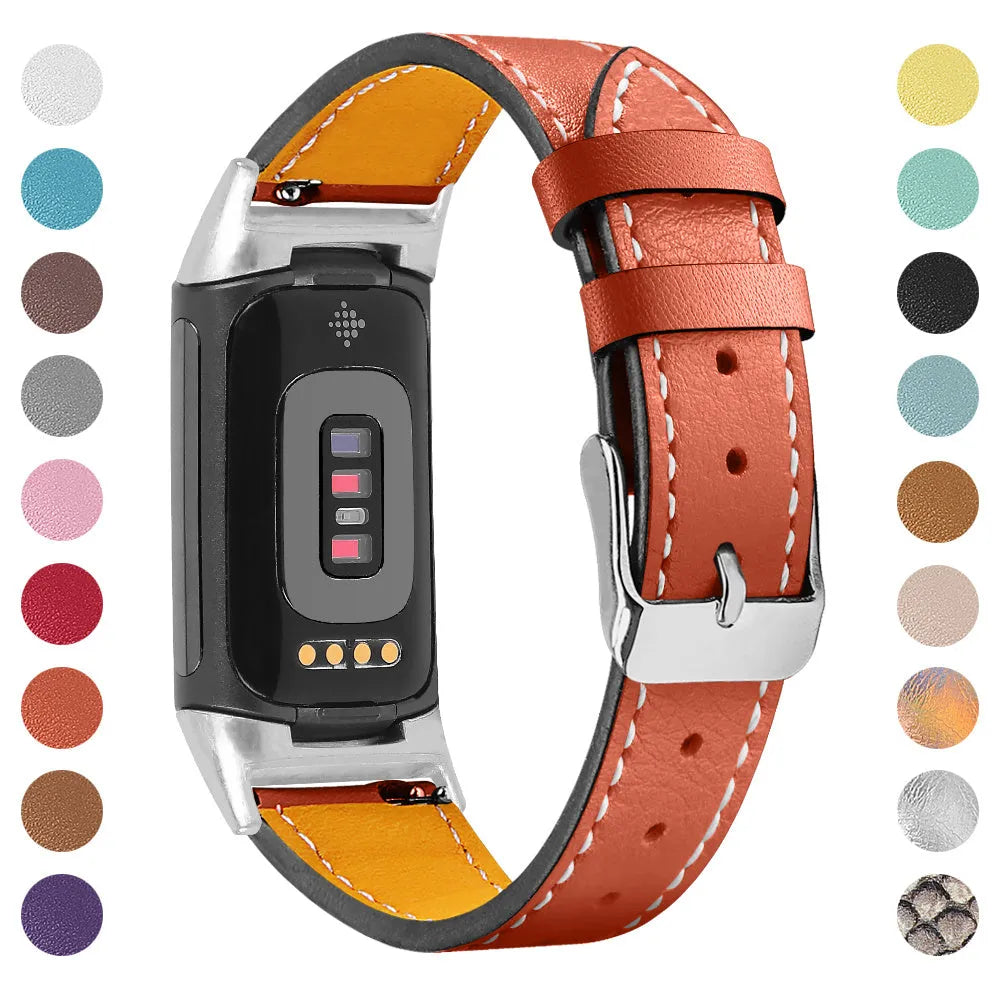 Genuine leather smart watch strap for Fitbit Charge 5 and Charge 6 in various colours