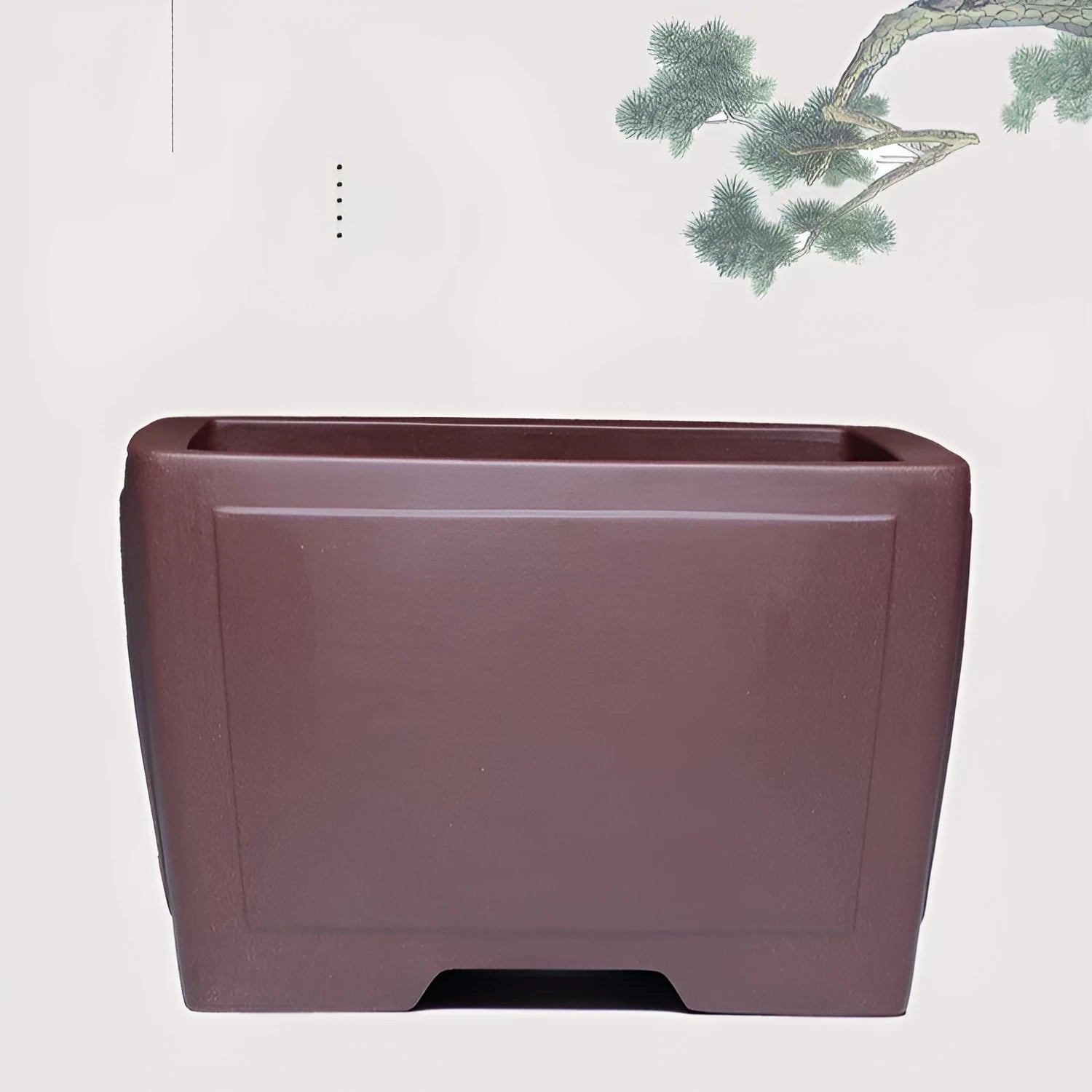 Square purple clay succulent bonsai pot in classical style on wooden surface