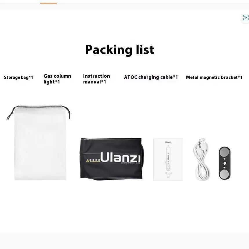 Ulanzi UA20 black inflatable stick light 20W on metal magnetic bracket for indoor photography