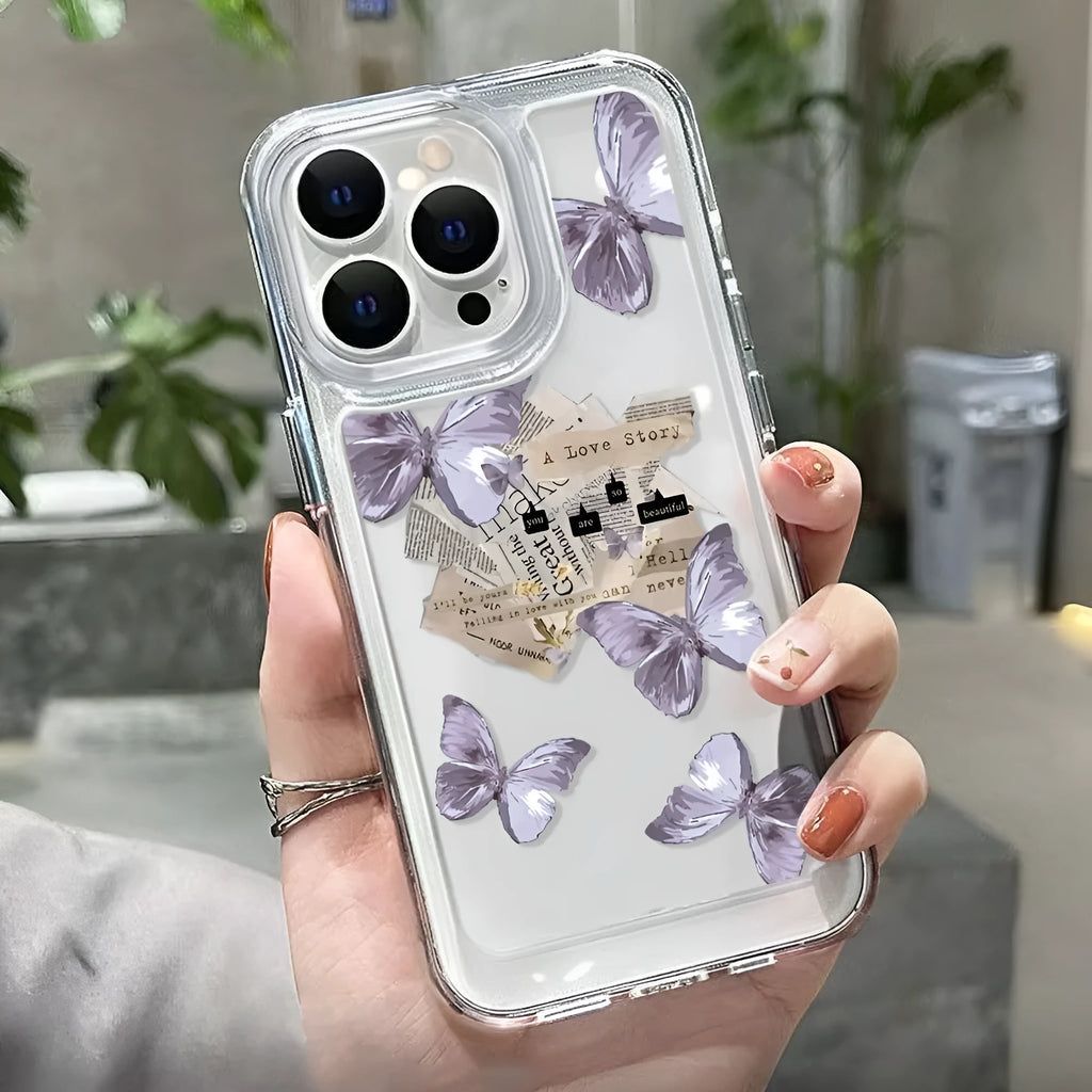 Purple butterfly TPU silicone phone case for iPhone showing shockproof design