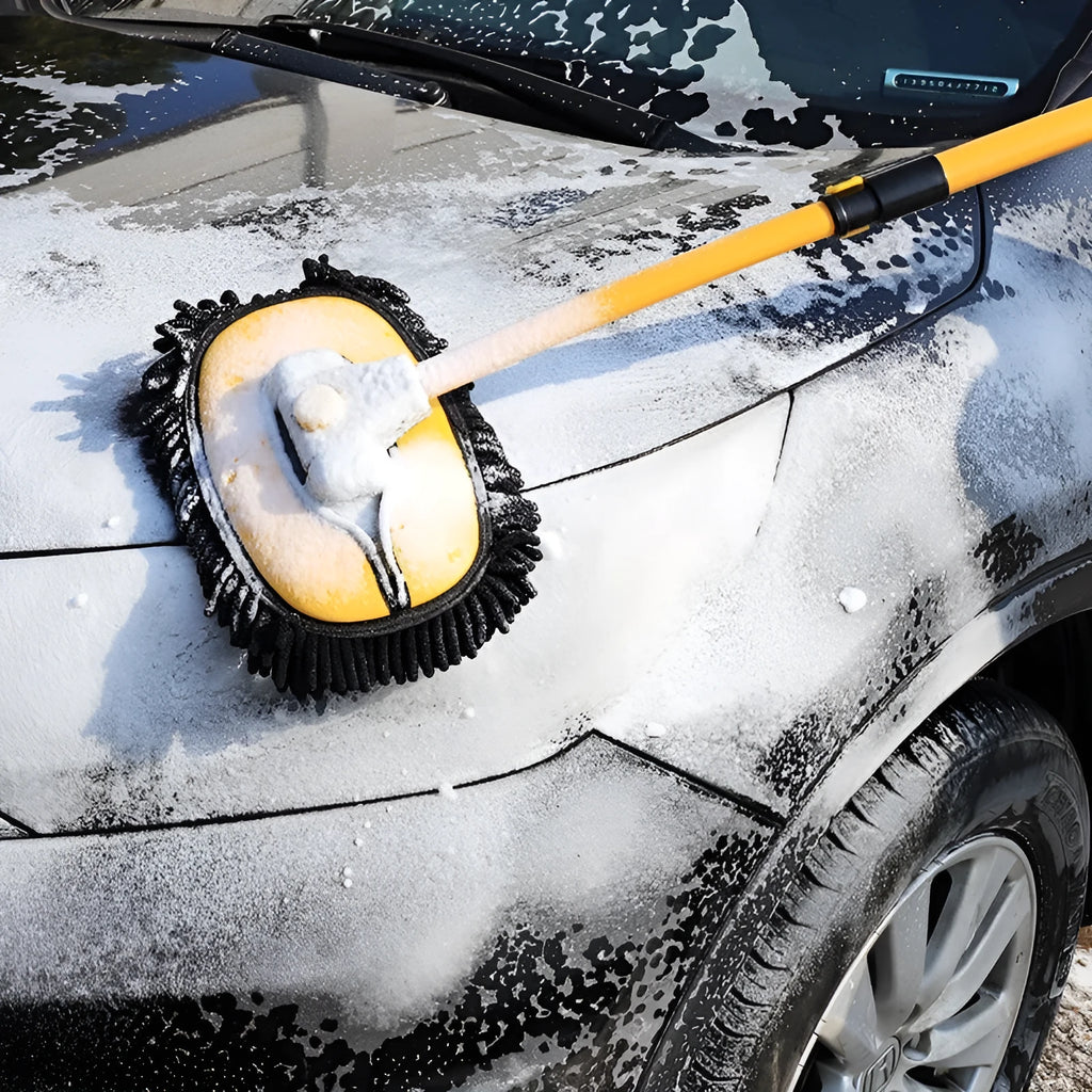 Telescopic curved aluminium car wash mop with chenille brush head in yellow colour