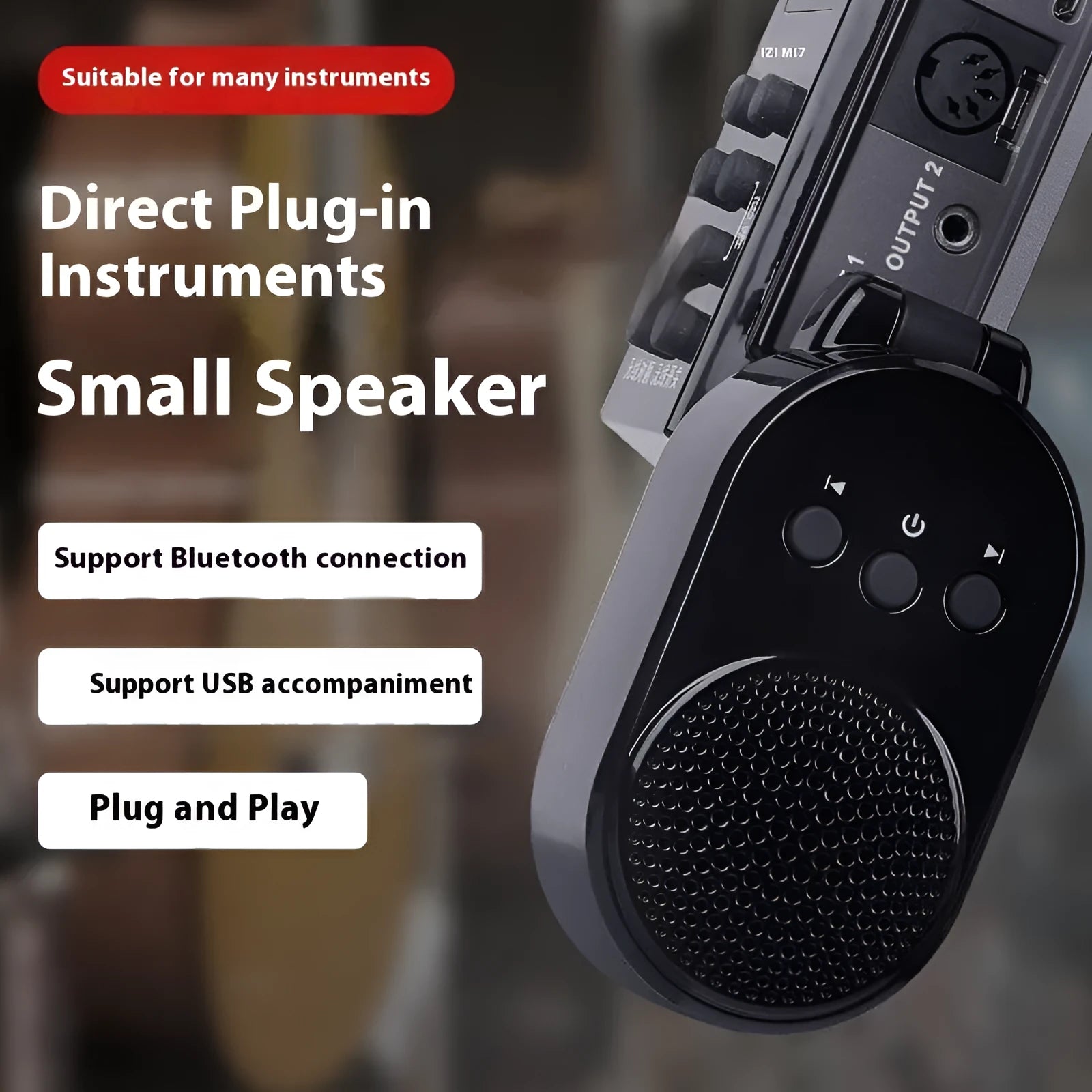 Black electric blowpipe direct plug-in mini speaker with 850mAh battery and charging cable