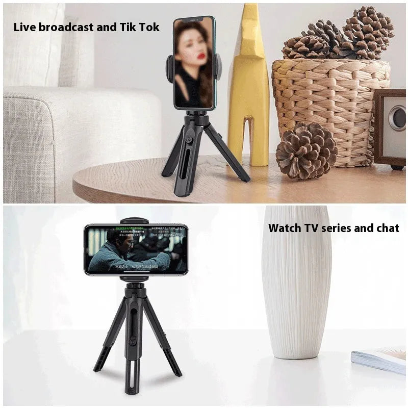 Black plastic desktop tripod phone holder with universal bracket for Xiaomi Apple Huawei smartphones