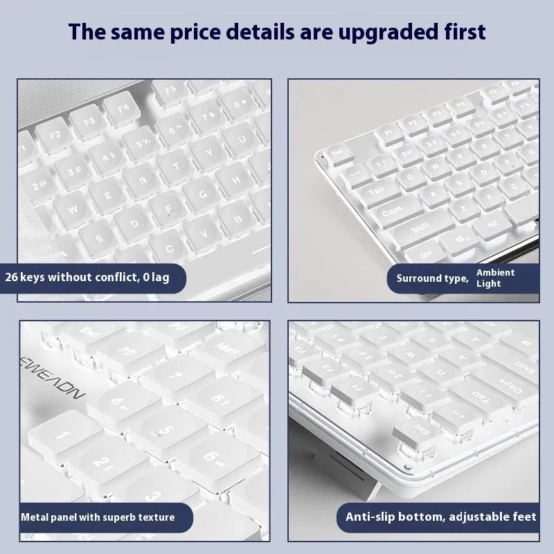 Wired quiet mechanical-feel keyboard with backlight, shown in Metal Black colour with blue illumination