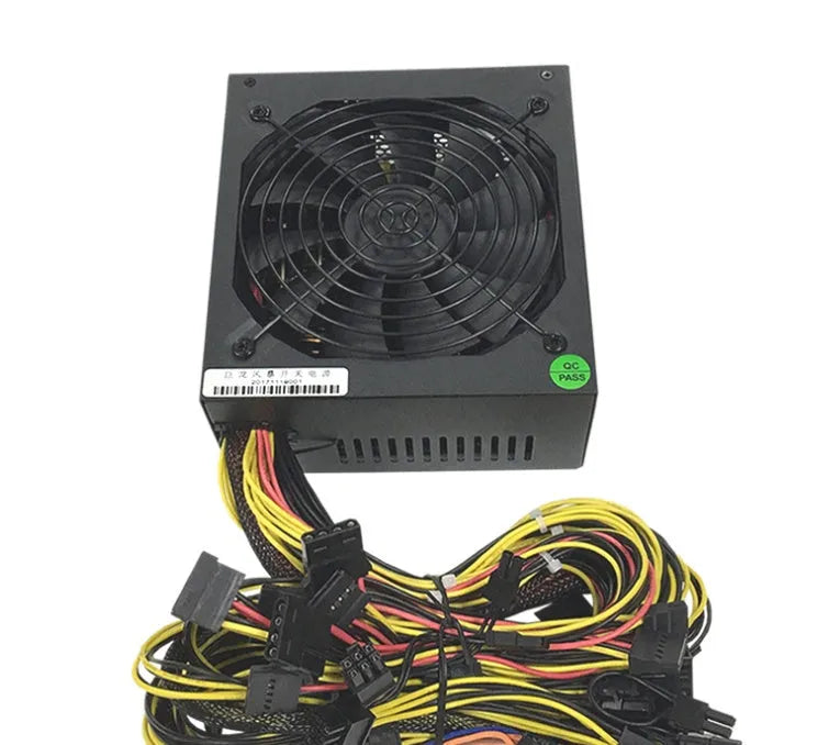 Black 110V server power supply with 2000W capacity, active PFC, and multiple GPU interfaces