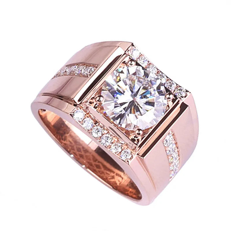 Men's adjustable imitation moissanite ring with diamond zircon design in three electroplated colour options