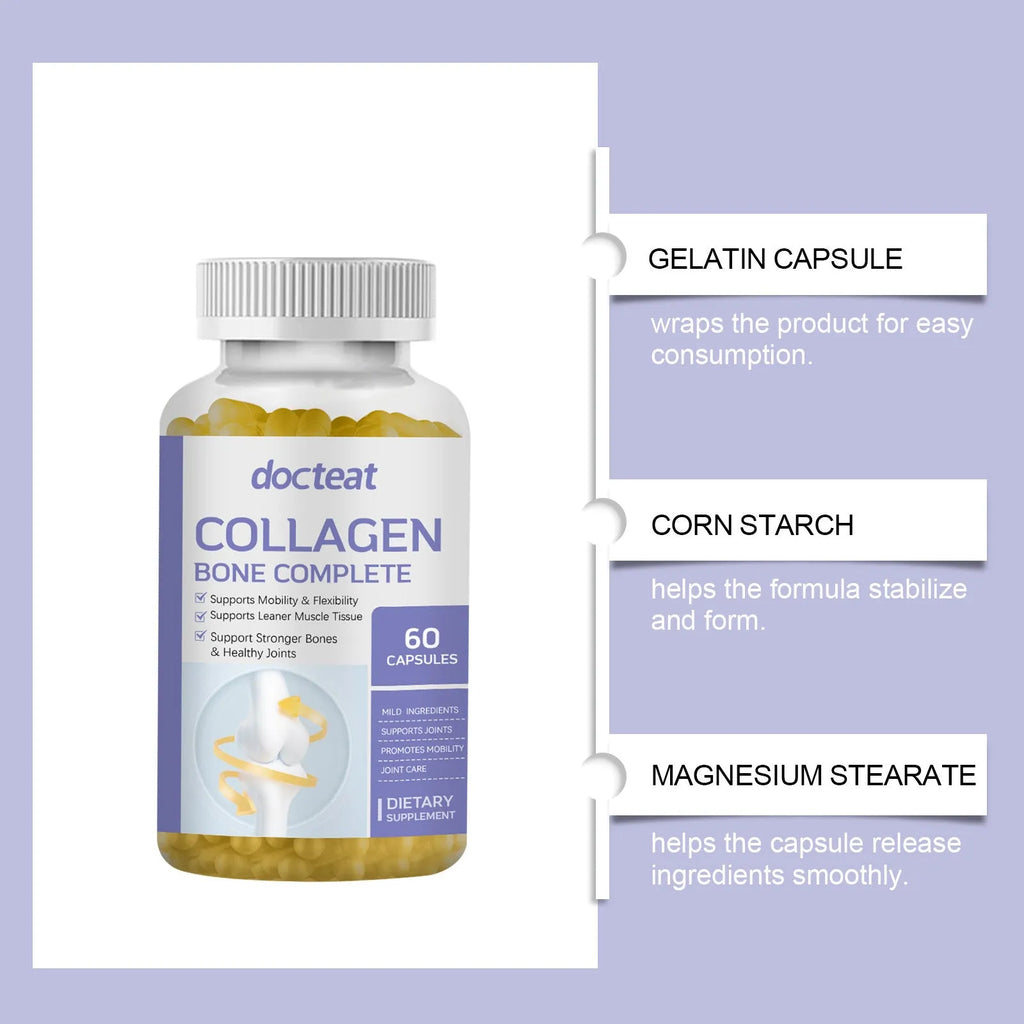 Marine collagen capsules with vitamins C, D3, K2 and calcium dietary supplement