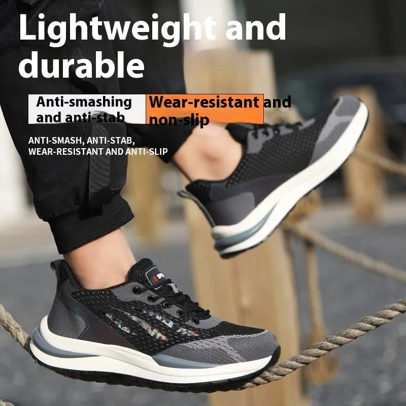 Men's black grey electrician safety shoes with anti-smash protection and plastic toe cap
