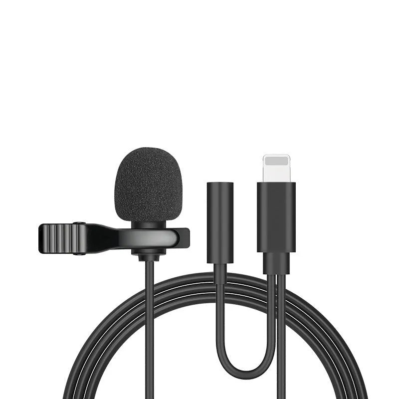 Wired lavalier microphone with metal collar clip and 3.5mm plug for Apple iPhone compatibility