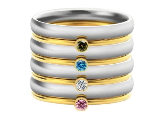 December birthstone titanium steel ring with engraved geometric pattern and electroplated finish