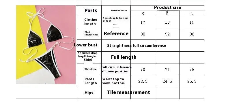 Black women's bikini swimsuit set with triangle top and split briefs on a mannequin.