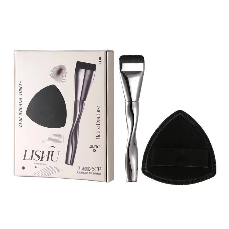 Spiral shaped powder foundation brush with black handle and artificial fibre bristles