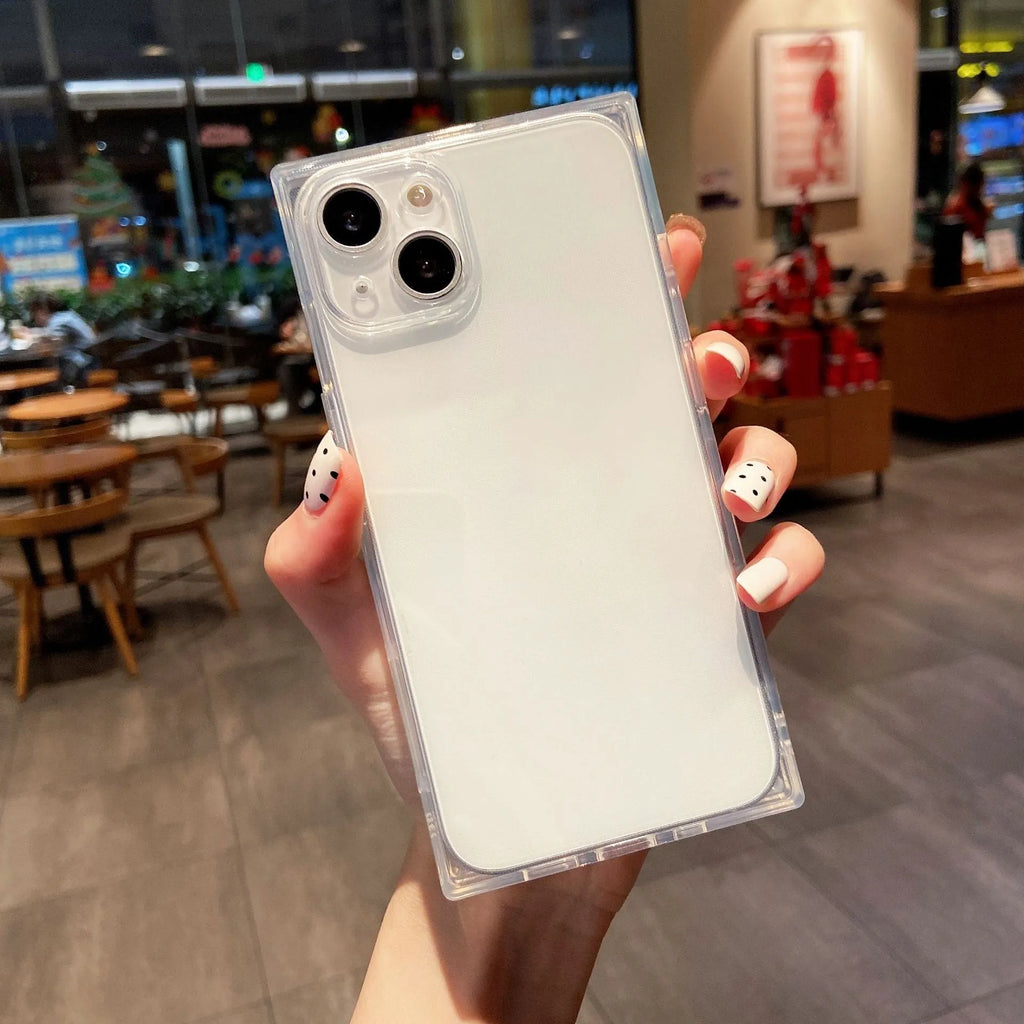 Square fluorescent TPU phone case for iPhone 13 in violet showing embossed texture and camera cutout