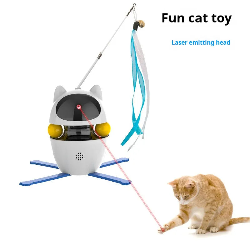 White electronic automatic cat toy with rotating funny stick and extended elastic rope