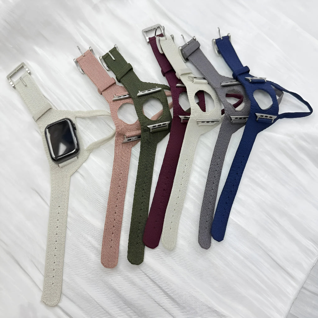 Rider nylon woven wrist strap for Apple Watch shown in simple style with colour choices including army green, wine red, blue, and black