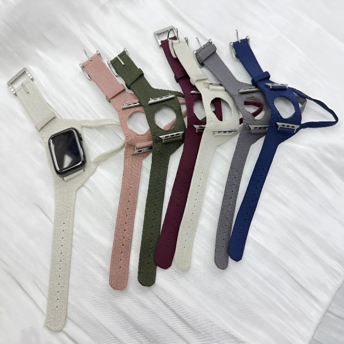 Rider nylon woven wrist strap for Apple Watch shown in simple style with colour choices including army green, wine red, blue, and black