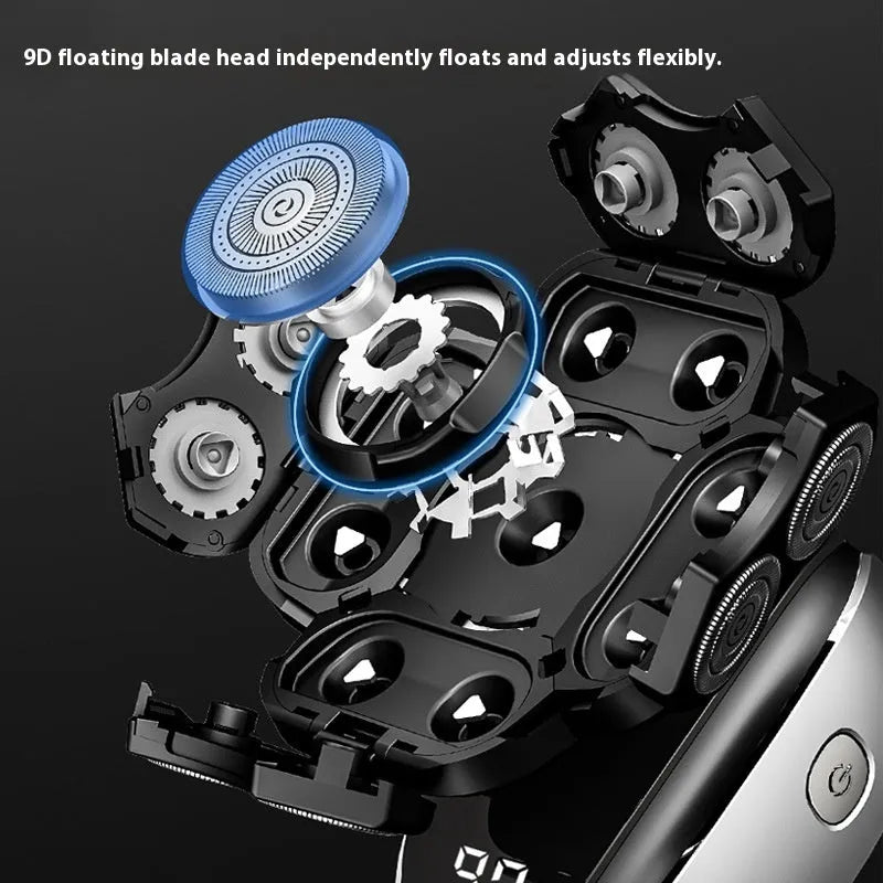 Black rechargeable 6-in-1 multifunctional hair clippers shaver kit with attachments displayed
