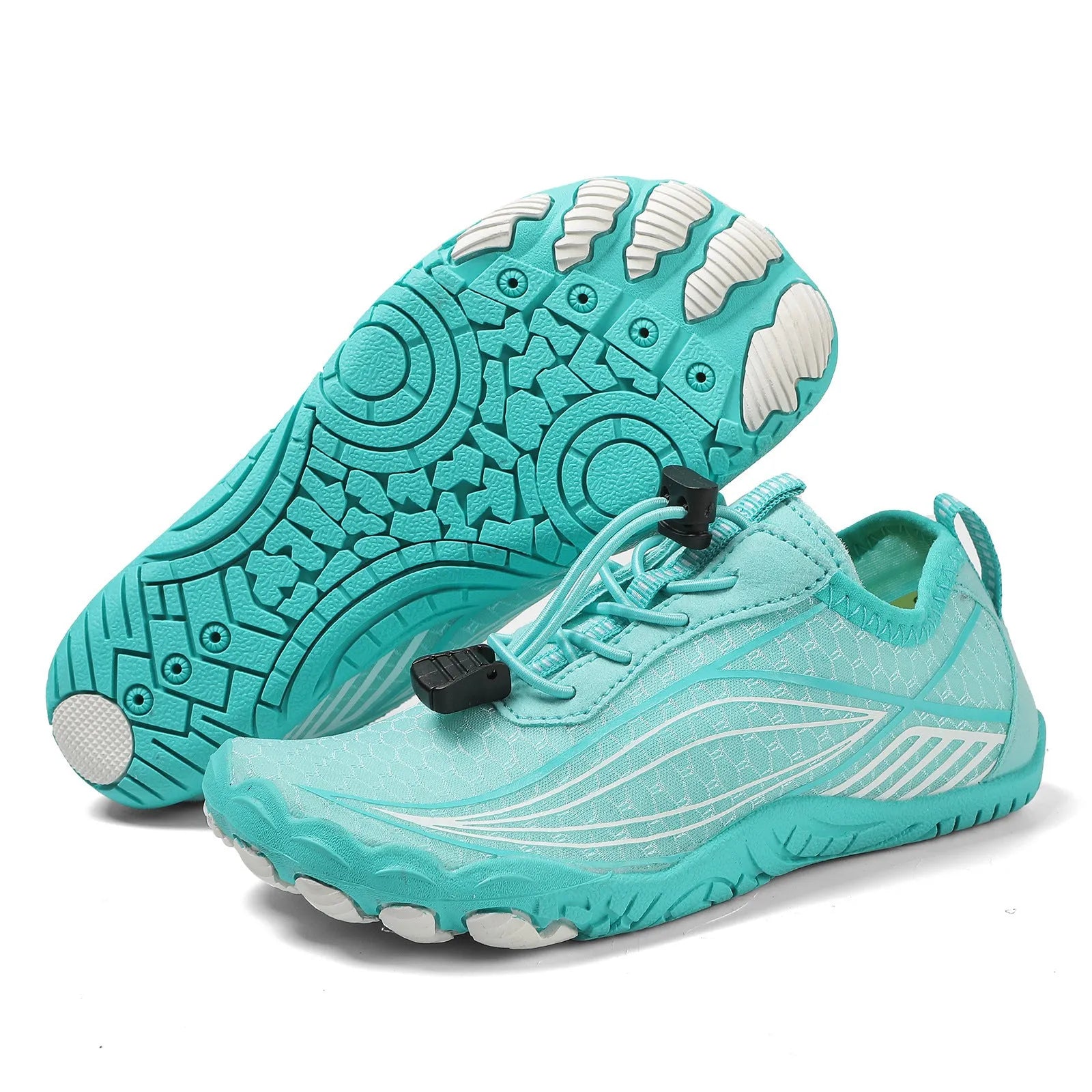 Children's black quick-dry water shoes with elastic band and rubber sole for outdoor swimming.