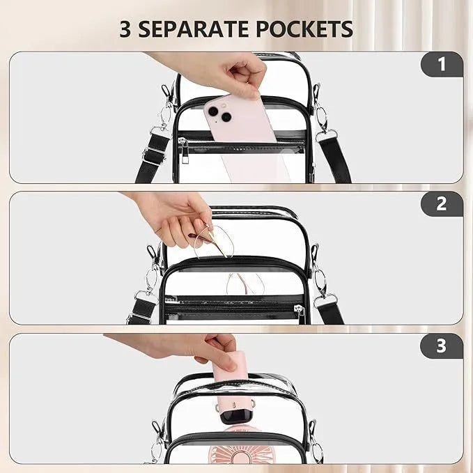 PVC cube-style crossbody bag in multiple colours with waterproof construction and organised storage compartments