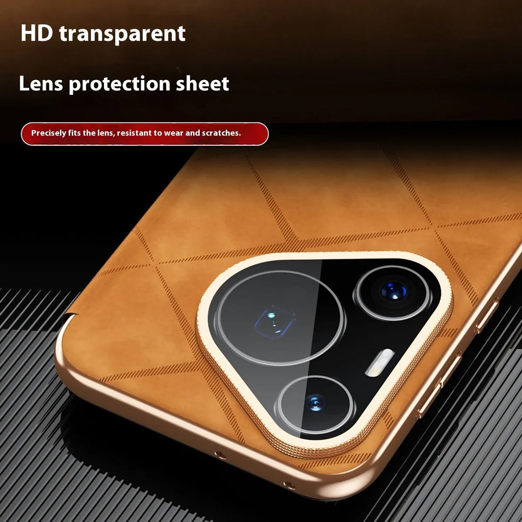 Electroplated diamond grid Huawei phone case with embossed imitation leather in three colour options