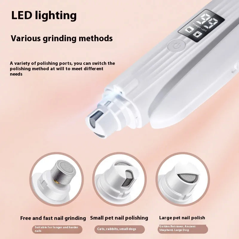 White battery-powered dog nail clippers with rechargeable battery and ABS plastic construction