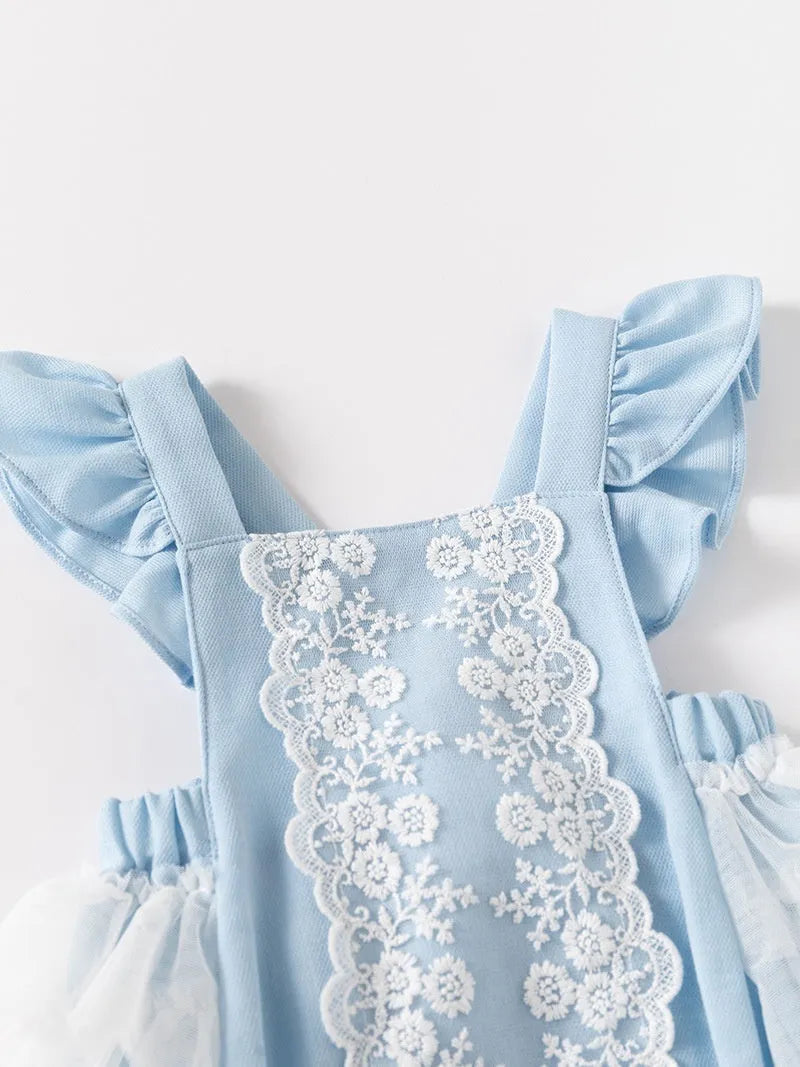 Cotton suspender onesie triangle jumpsuit for baby girls in sky blue
