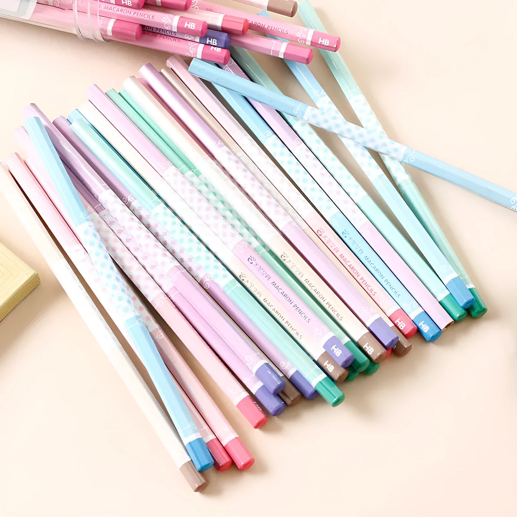 Barrel of 50 wooden Basswood thermal transfer pencils with six-sided shape and HB graphite.