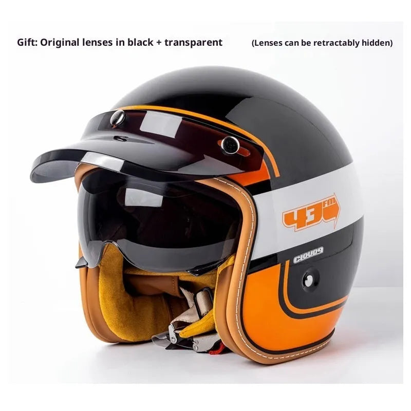 ABS motorcycle helmet with built-in goggles in beige for adult commuting