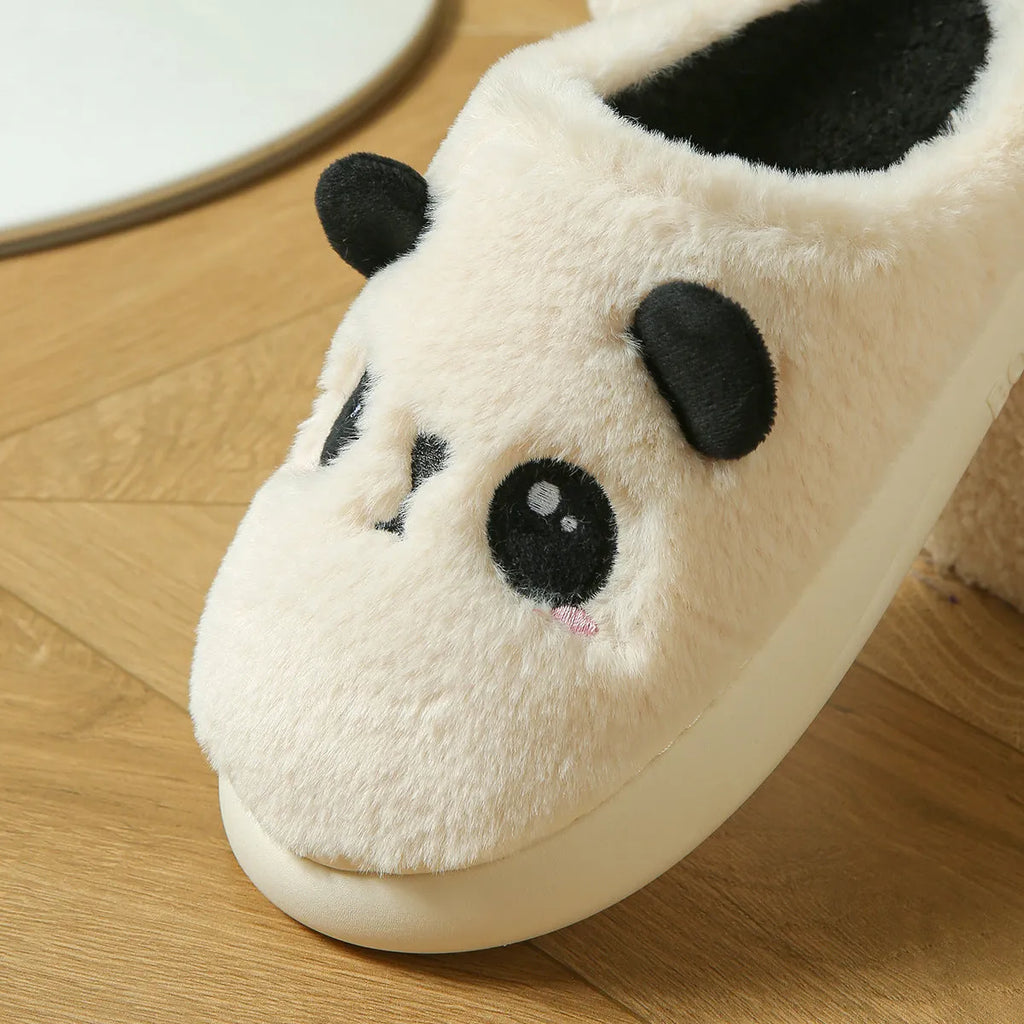 Panda cotton and linen toe ring slippers with PVC soles in adult sizes