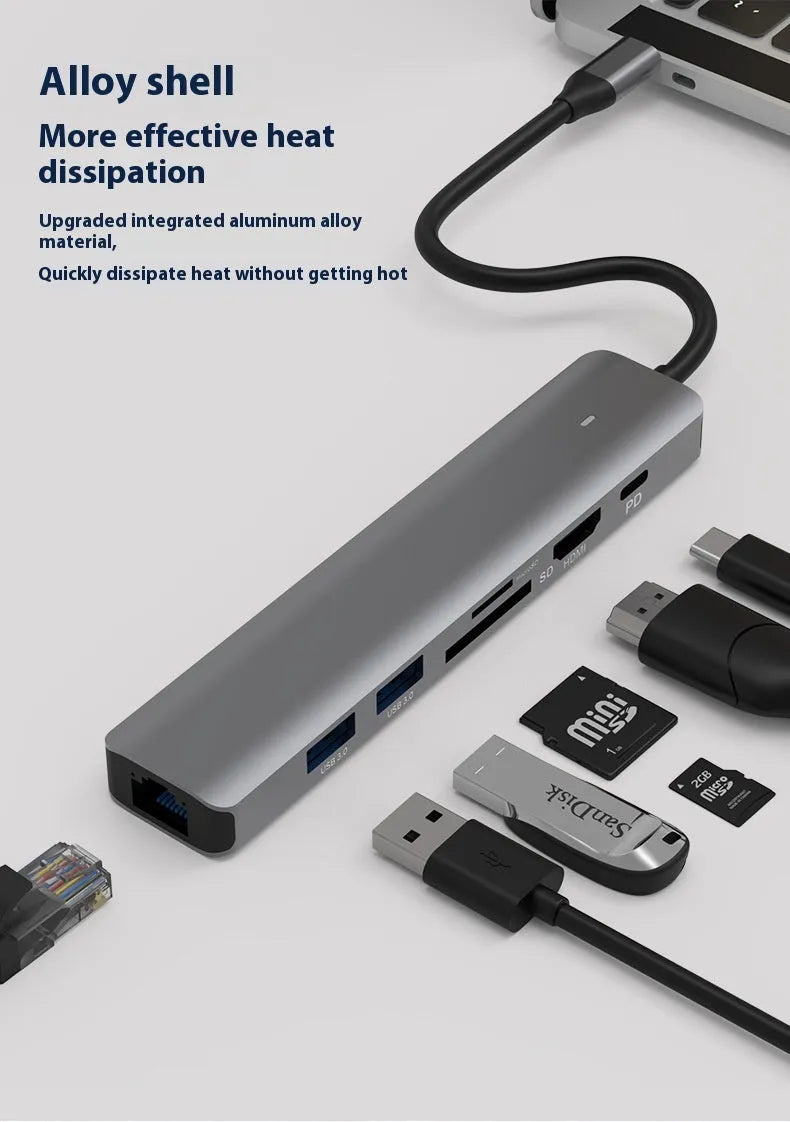 LQT-LH07 7-in-1 USB card reader and PD charging hub for laptops