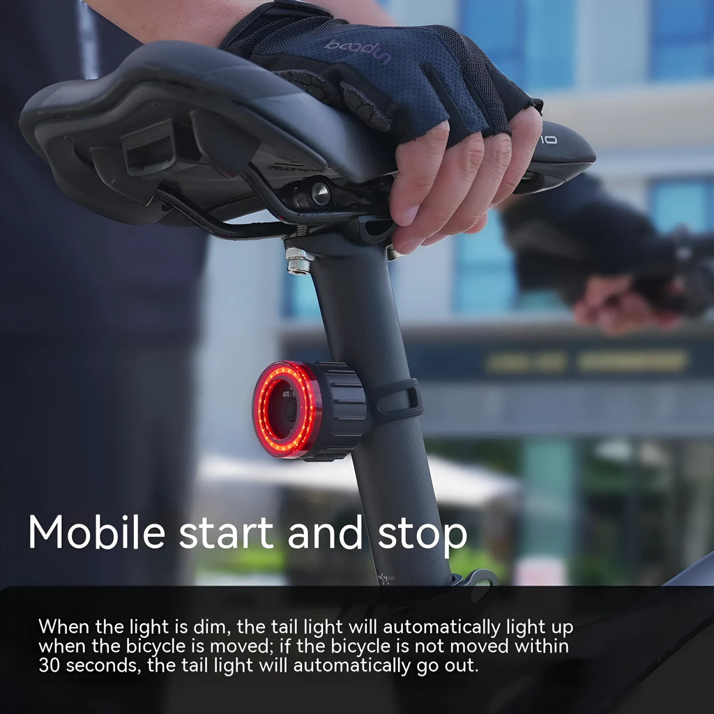 Black aluminium alloy intelligent induction brake taillight for bicycles with seat tube mounting bracket