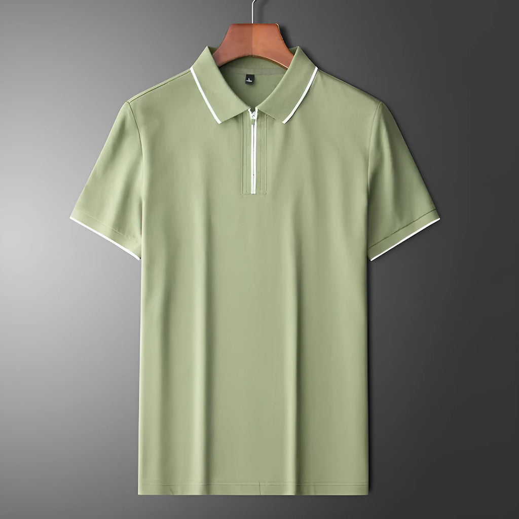Men's slim fit lapel top in cotton blend fabric with short sleeves