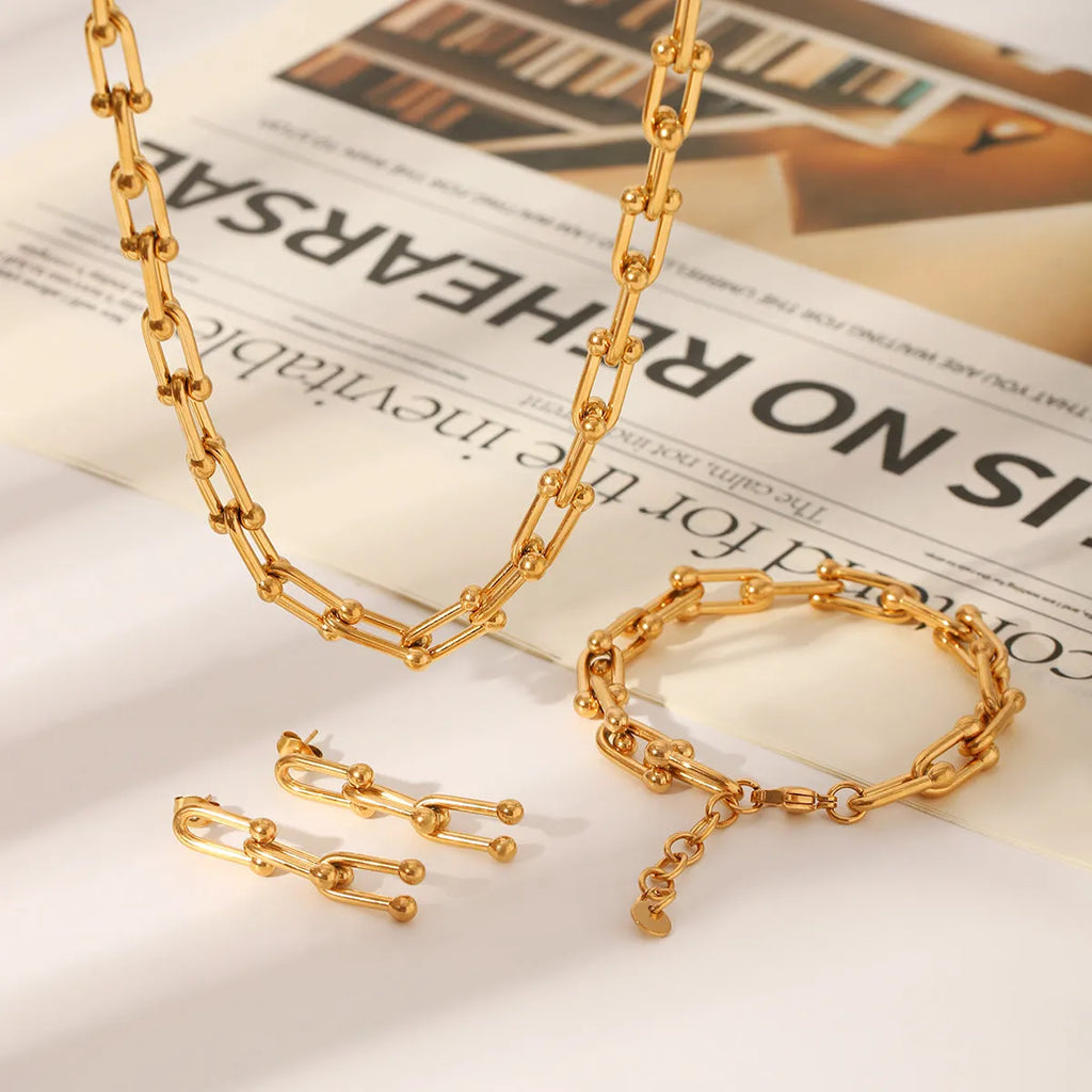 Stainless steel horseshoe chain jewellery set with titanium pendant in multiple colour options