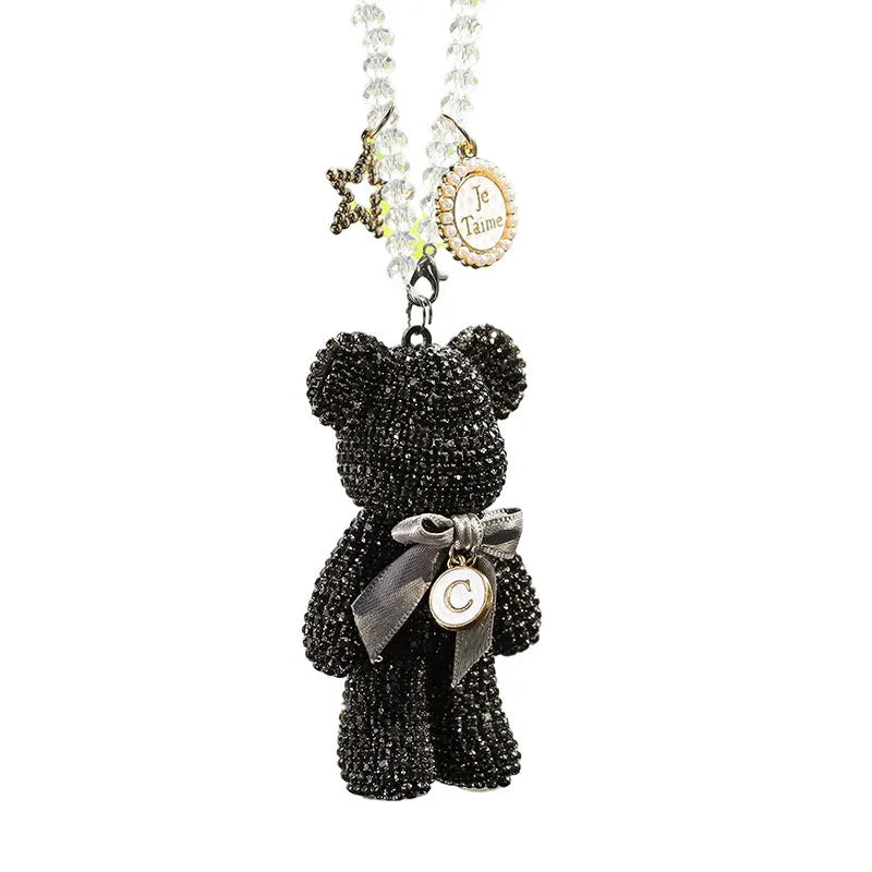 Violent Bear design car rearview mirror pendant with artificial crystal rhinestones, 5x9cm.