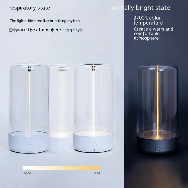 LED camping light with flexible filament design in transparent housing showing Type-C charging port