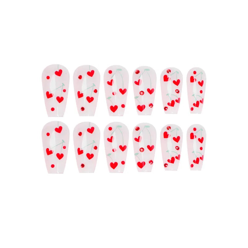 French love diamond small cherry nail armour decorations 24 piece set with adhesive tube