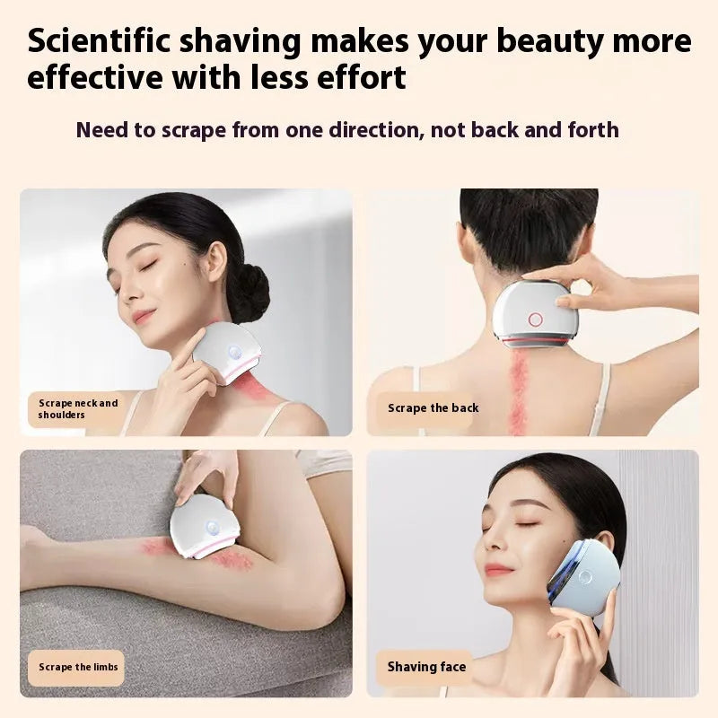 French-patterned household electric scraping beauty device with photon IPL, red and blue light functions.